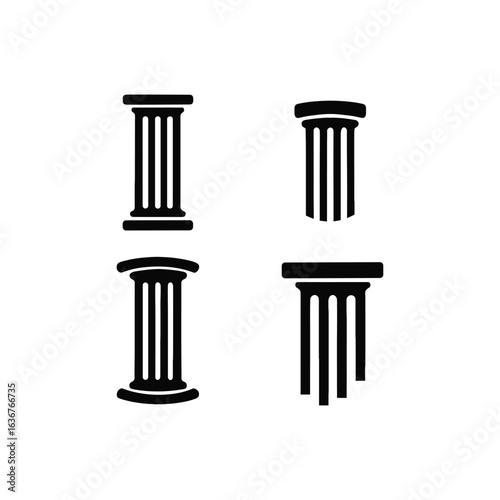 Collection of Black Ancient Pillars Depicting Architecture and History Suitable for Logos and Design Elements