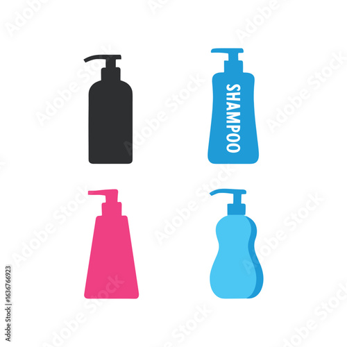 Collection of Shampoo and Soap Dispensers in Various Shapes and Colors Representing Hygiene and Personal Care Products