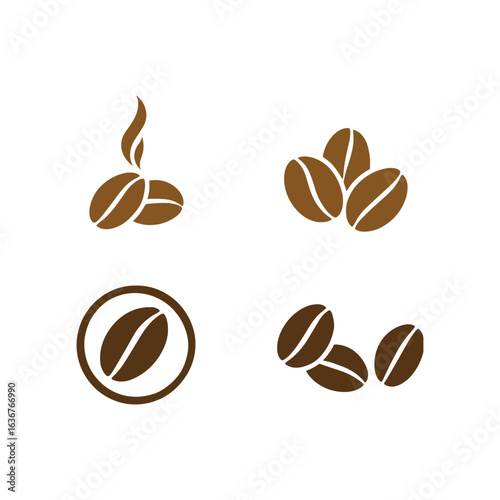 Coffee Beans Vector Icons Set Minimalist Design for Cafe Restaurant and Beverage Concepts Freshly Roasted Grains Brown Color on White Background