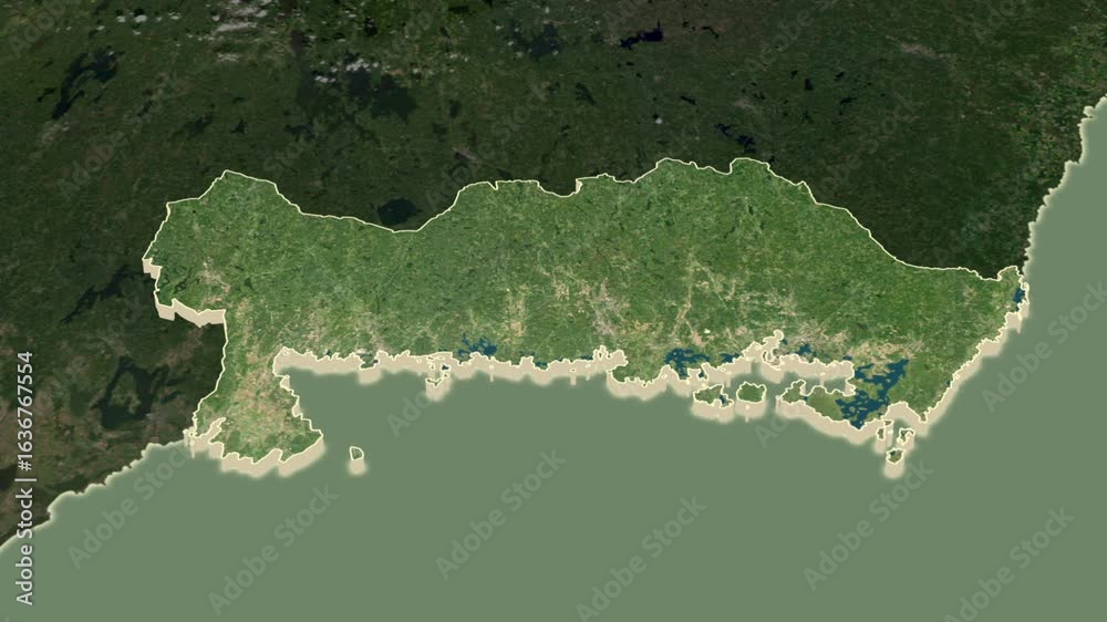 Blekinge region, Sweden, extruded. Map animation