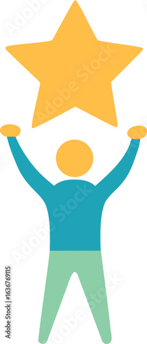 Minimal Flat Vector Of A Person Holding A Huge Star