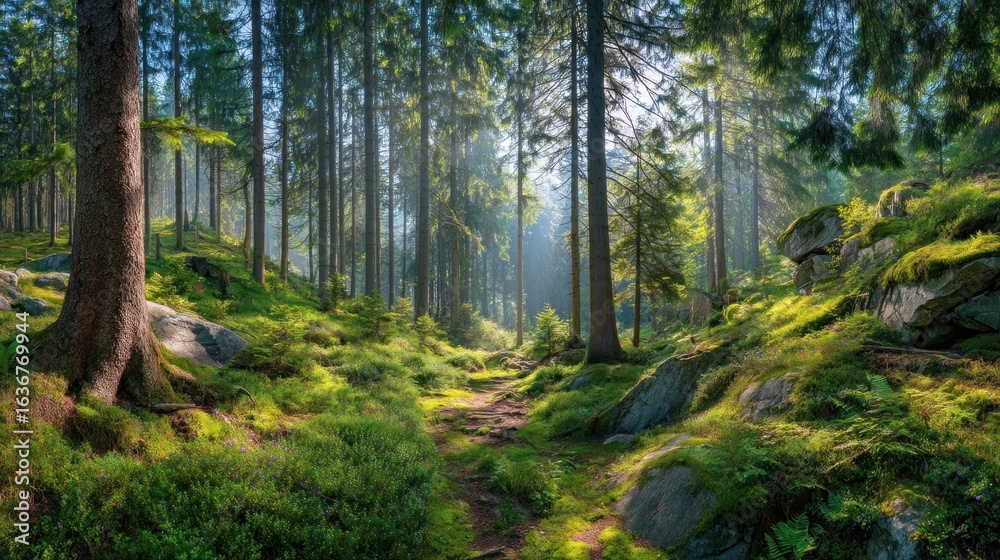 Fototapeta premium Forest path sunlight