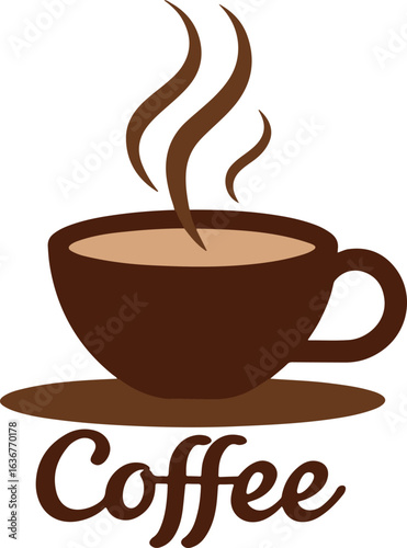 Aromatic Coffee Cup Illustration with Steam Rising and Coffee Text Logo Stylishly Written
