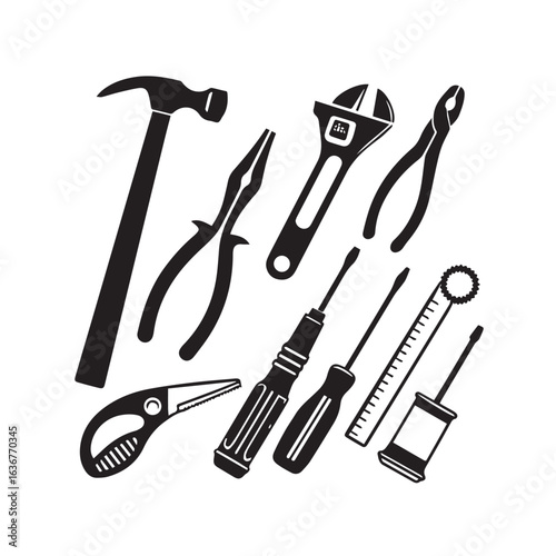 Collection of hand tools for repair and construction Flat Design