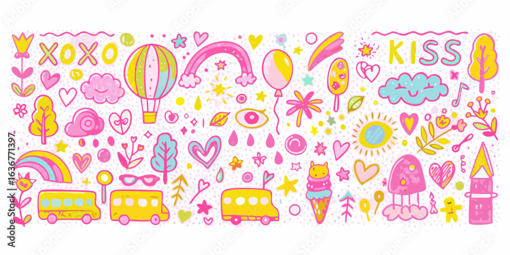 Fototapeta premium Whimsical doodle collection of cute elements and symbols