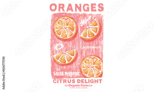 Oranges fruit artwork. Fresh orange fruit print. Organic food artwork for for t-shirt. Sweet and juicy design.