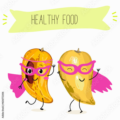Canistel, Pouteria campechiana fruits, eggfruit thailand meal funny characters, hand drawn vector art.