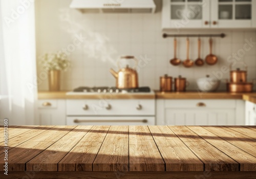 Kitchen interior design table wooden countertop design with wood cozy background mockup branding