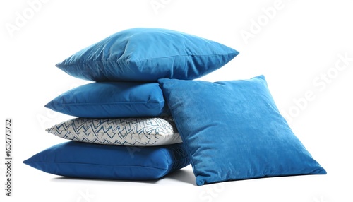 Stack of decorative pillows against white background
