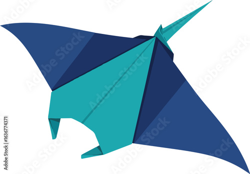 Origami Manta Ray Vector Illustration Blue Teal Minimal