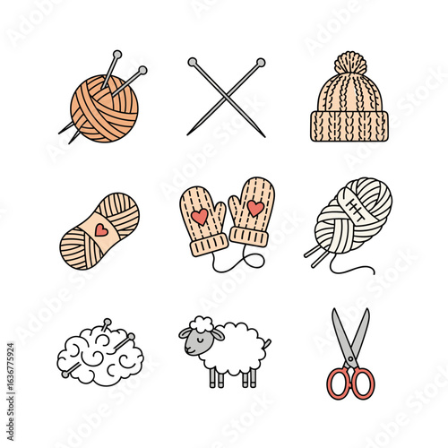 Cozy handmade knitted winter clothing and craft supplies collection for artisans and hobbyists