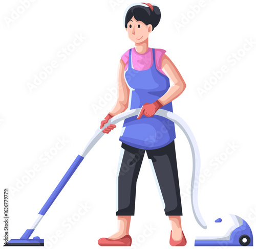 woman cleaning floor with vacuum cleaner