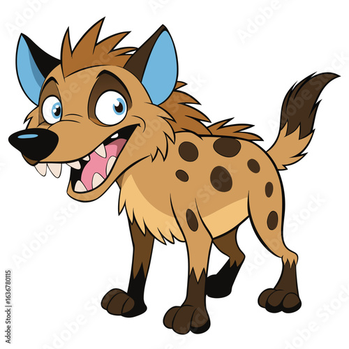 Cartoon hyena with a wide smile and big eyes, isolated on white background