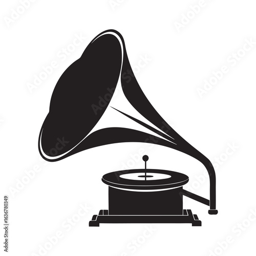 Classic Gramophone With Large Horn Silhouette Art