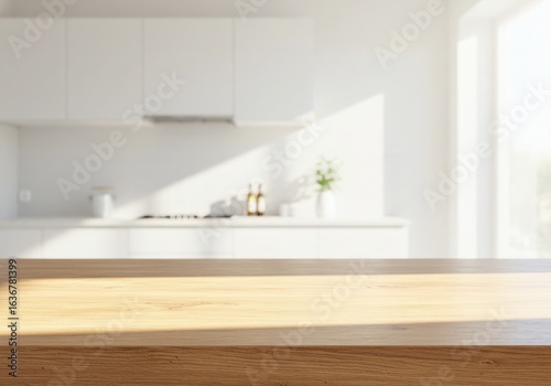 Kitchen interior table wooden countertop design with wood cozy background mockup branding	