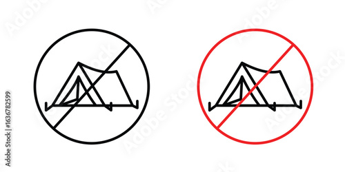 No camping signs. Illustration of outline icons