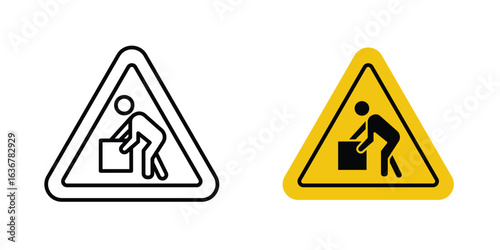 Warning heavy object signs. Illustration of outline icons