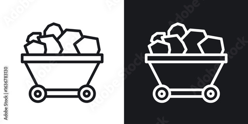Trolley with coal icons. Illustration of outline icons