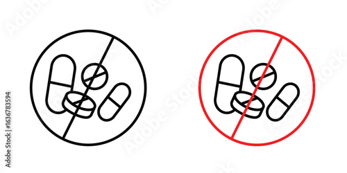 Stop using illegal drugs signs. Illustration of outline icons