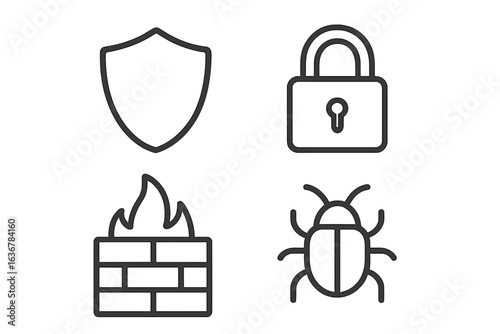 Security icons representing protection, firewall, and vulnerability management in digital environments