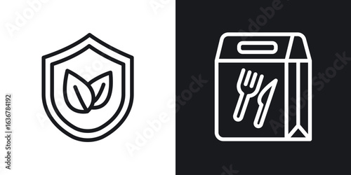 Shield with leafs icons. Illustration of outline icons