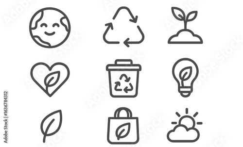 Various environmental icons promoting sustainability and ecological awareness in a modern design format