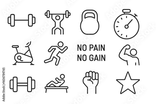 Fitness symbols illustrating strength training and motivation in a gym setting
