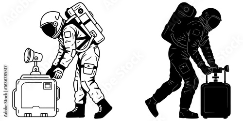 Astronaut Deploying Scientific Equipment Vector Illustration