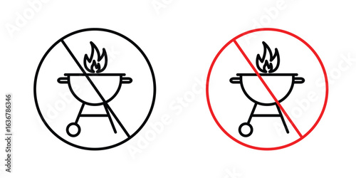 No barbecue with fire signs. Illustration of outline icons