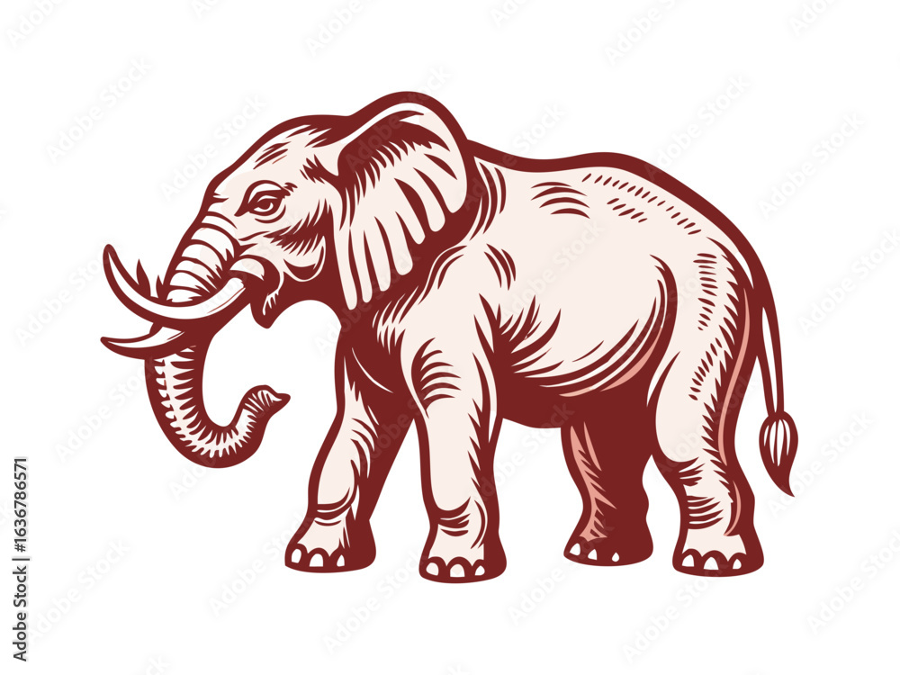 Obraz premium An elephant animal woodcut vintage style icon mascot illustration