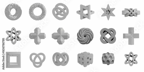 Collection of geometric shapes and abstract 3d renderings