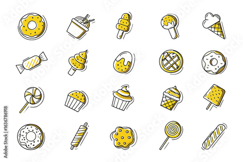 Sweet Treat Assortment: A vibrant and enticing array of delectable treats, perfect for any occasion. The delightful illustration highlights the tempting variety of sugary delights.