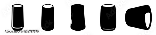 Abstract row of black cylindrical and rounded shapes against white background