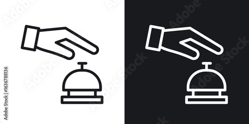 Hand touching service bell icons. Illustration of outline icons