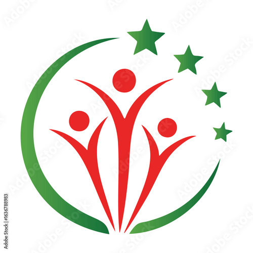 Celebration & Unity ? Red Human Figures with Green Stars Logo.eps