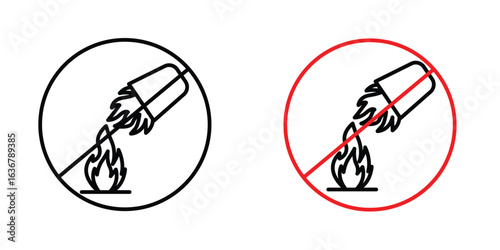 Do not extinguish with water signs. Illustration of outline icons