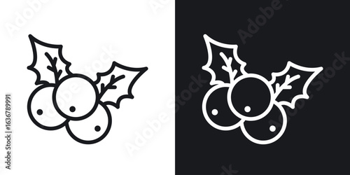 Christmas holly berry icons. Illustration of outline icons