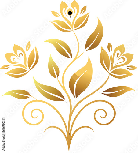  stylized gilded flowers curling plant stems
