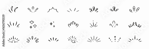 Hand-drawn burst & sparkle design elements, vector graphics