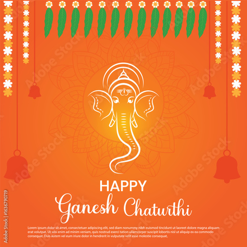 Chaturthi festival background, or Lord Ganpati template. Ganesh Chaturthi social media banner, poster flyer template design with Ganesh vector icon. Ganesh 