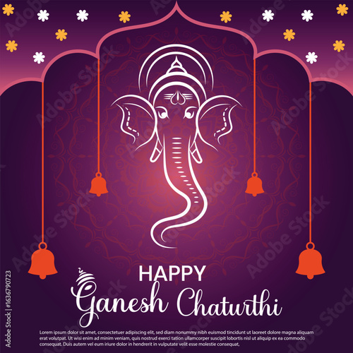 Ganesh Chaturthi social media banner, poster flyer template design with Ganesh vector icon. Ganesh Chaturthi festival background, or Lord Ganpati template. 