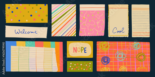 Collection of colorful textured and patterned graphic design elements