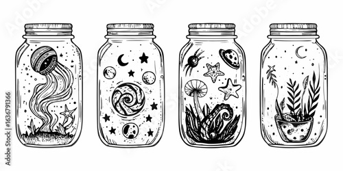 Whimsical jars filled with celestial and botanical wonders