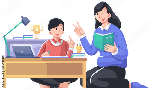 studying with mother and doing homework