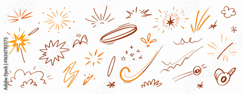 Hand-drawn Sparkle and Burst Elements: Doodle Design Set