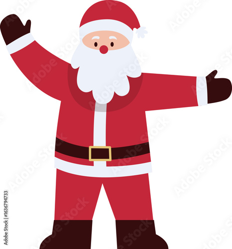 Cheerful Santa Claus waves hello, festive Christmas greeting.