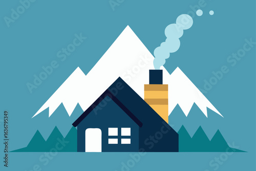 a mountain cabin with smoke rising from the chimney