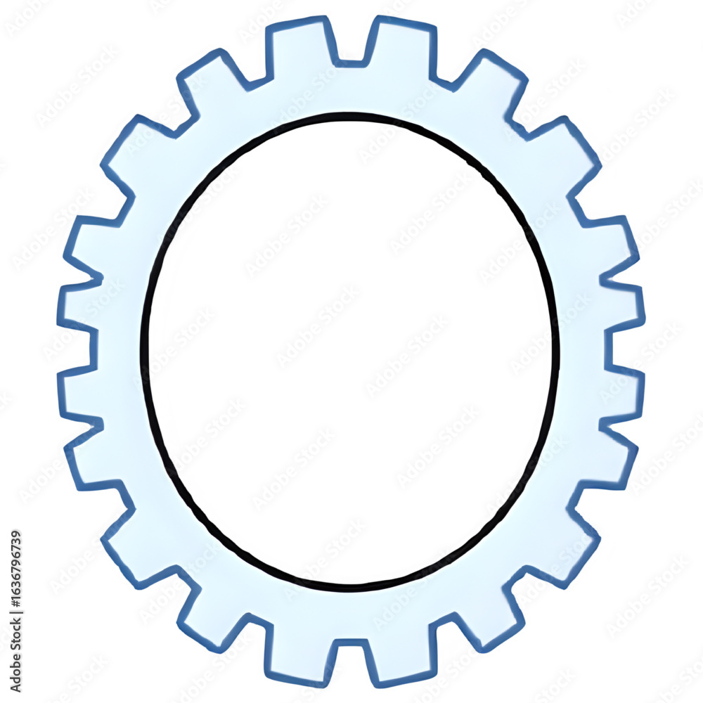 Simple, outlined, light blue gear graphic, circular shape. Simple, outlined, light blue gear graphic, circular shape.