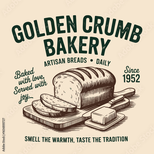 Vintage Artisan Bakery Graphic – Handcrafted Bread Illustration with Grunge Texture, Trendy Food Fashion Print for Summer T-Shirts, Retro Style Design for Culinary Apparel

