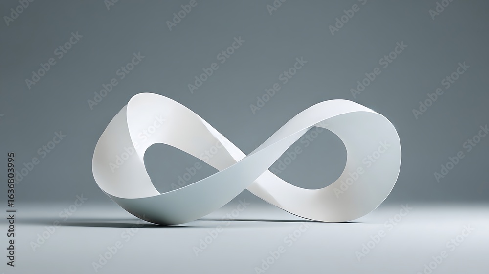 Fototapeta premium Abstract white infinity symbol sculpture on a grey background